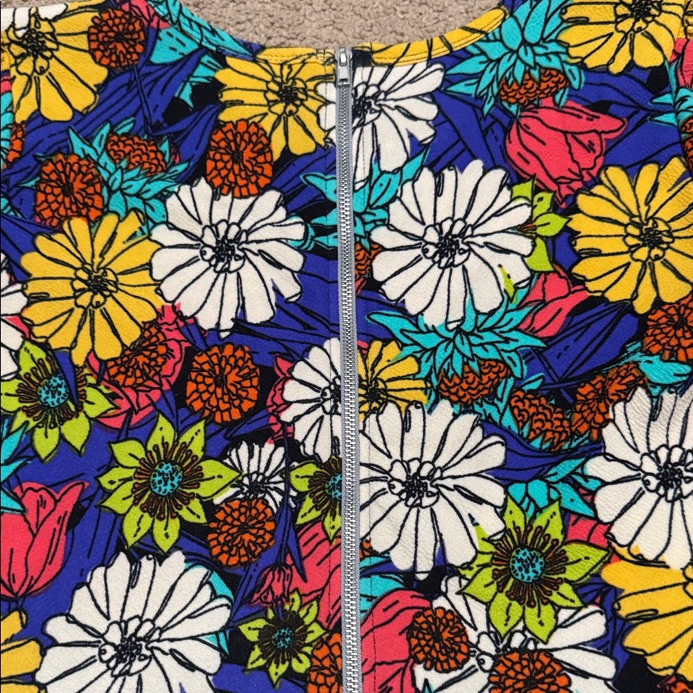 LuLaRoe Vibrant Floral Fit & Flare Dress - Blue, White, Yellow, Pink, Green - Picture 10 of 10
